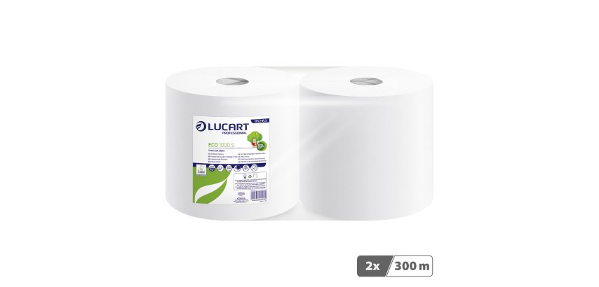 Bobine essuyage industriel blanche à dévidage central Lucart Eco 1000S - Lot de 2