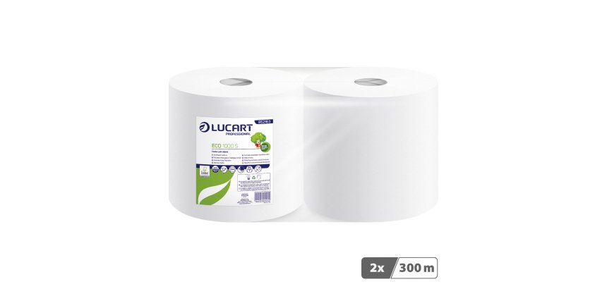 Bobine essuyage industriel blanche à dévidage central Lucart Eco 1000S - Lot de 2