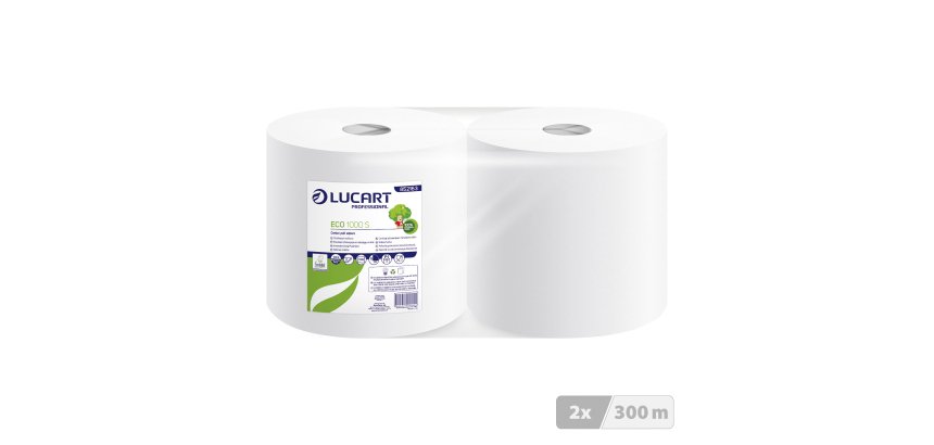 Bobine essuyage industriel blanche à dévidage central Lucart Eco 1000S - Lot de 2