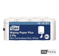 Mini bobine d'essuyage à dévidage central Tork M1 Advanced Plus blanche - Carton de 11