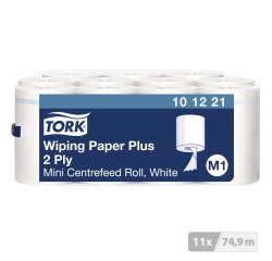 Mini bobine d'essuyage à dévidage central Tork M1 Advanced Plus blanche - Carton de 11