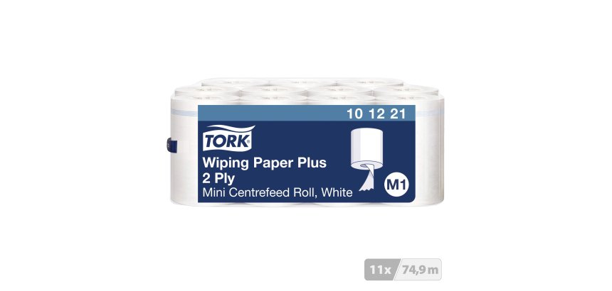 Mini bobine d'essuyage à dévidage central Tork M1 Advanced Plus blanche - Carton de 11