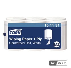 Bobine d'essuyage à dévidage central Tork M2 Wiper 415 Maxi blanche - carton de 6