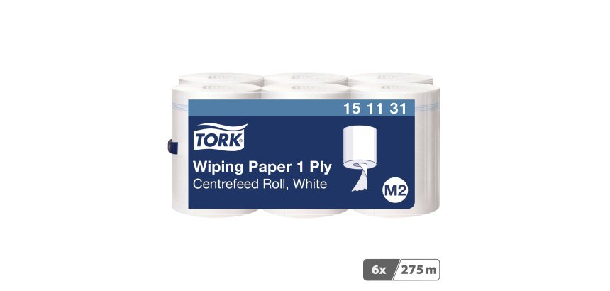 Bobine d'essuyage à dévidage central Tork M2 Wiper 415 Maxi blanche - carton de 6