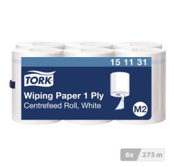 Bobine d'essuyage à dévidage central Tork M2 Wiper 415 Maxi blanche - carton de 6