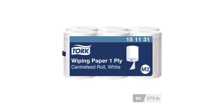 Bobine d'essuyage à dévidage central Tork M2 Wiper 415 Maxi blanche - carton de 6
