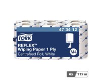 Bobine d'essuyage à dévidage central Tork M4 Reflex Maxi blanche - Carton de 6