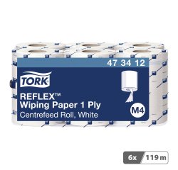 Bobine d'essuyage à dévidage central Tork M4 Reflex Maxi blanche - Carton de 6