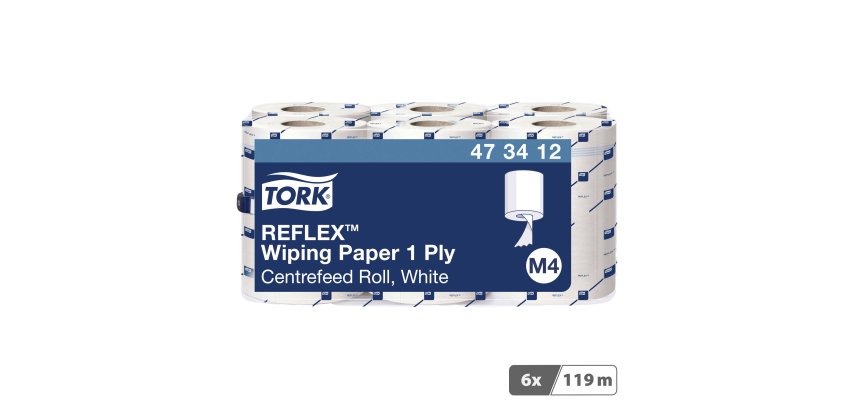 Bobine d'essuyage à dévidage central Tork M4 Reflex Maxi blanche - Carton de 6