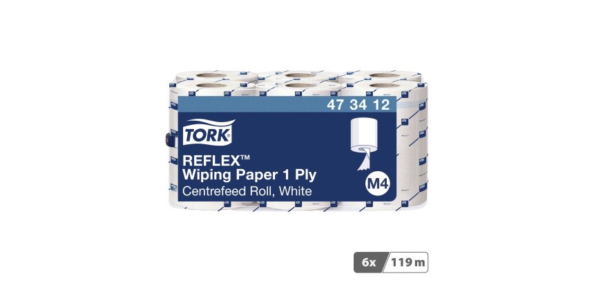 Bobine d'essuyage à dévidage central Tork M4 Reflex Maxi blanche - Carton de 6