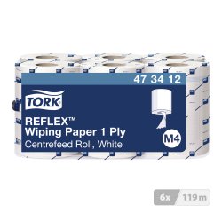 Bobine d'essuyage à dévidage central Tork M4 Reflex Maxi blanche - Carton de 6