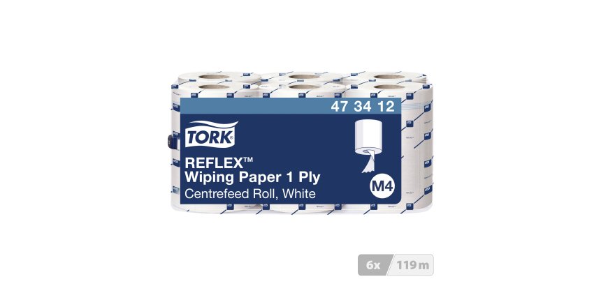 Bobine d'essuyage à dévidage central Tork M4 Reflex Maxi blanche - Carton de 6