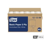 Bobine d'essuyage à dévidage central Tork M2 Wiper 320 blanche - Carton de 6