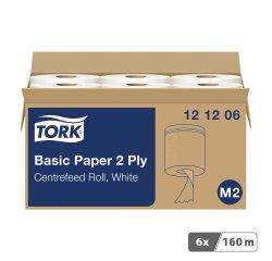 Bobine d'essuyage à dévidage central Tork M2 Wiper 320 blanche - Carton de 6