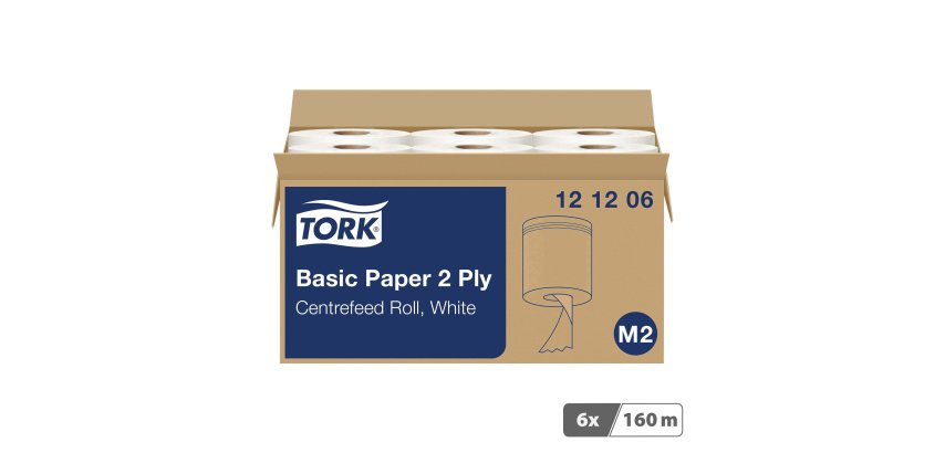 Bobine d'essuyage à dévidage central Tork M2 Wiper 320 blanche - Carton de 6