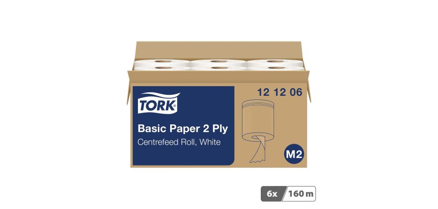 Bobine d'essuyage à dévidage central Tork M2 Wiper 320 blanche - Carton de 6