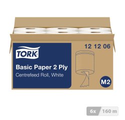 Bobine d'essuyage à dévidage central Tork M2 Wiper 320 blanche - Carton de 6
