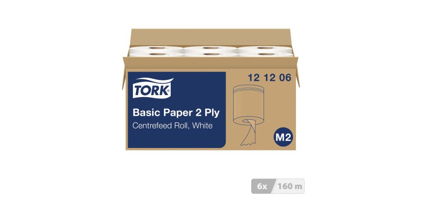 Bobine d'essuyage à dévidage central Tork M2 Wiper 320 blanche - Carton de 6