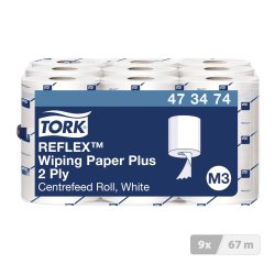 Tork Reflex™ Papier d'Essuyage Plus blanc M3, multi-usages 200 feuilles - Colis de 9