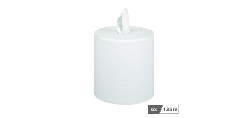 Bobine d’essuyage à dévidage central maxi blanche - Colis de 6