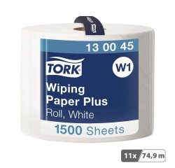 Bobine d'essuyage Tork W1 Plus blanc - longueur 510 m