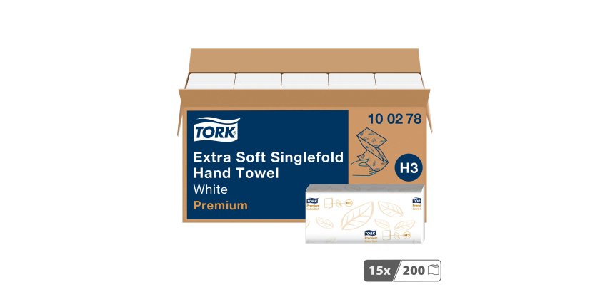 Essuie-mains pliage enchevêtré Tork H3 Premium doux- Carton de 3000