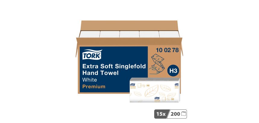 Essuie-mains pliage enchevêtré Tork H3 Premium doux- Carton de 3000