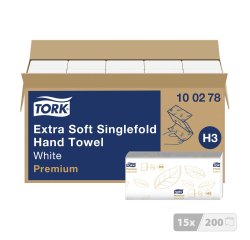 Essuie-mains pliage enchevêtré Tork H3 Premium doux- Carton de 3000