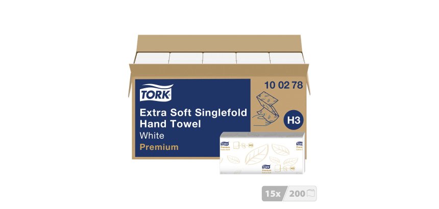 Essuie-mains pliage enchevêtré Tork H3 Premium doux- Carton de 3000