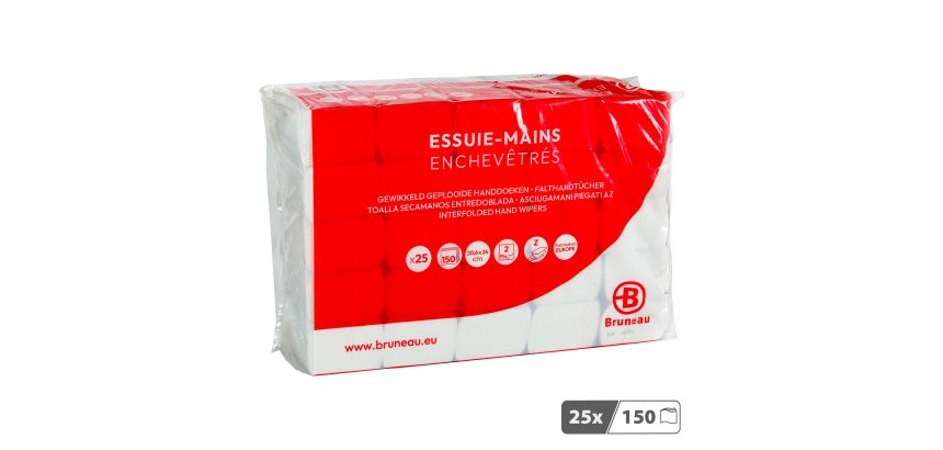 Essuie-mains Bruneau extra blanc pliage enchevêtré - Colis de 3750