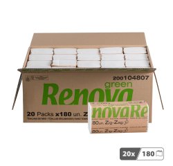 Papier essuie-mains 75 % recyclé Renova Green Zig Zag - Carton de 3600