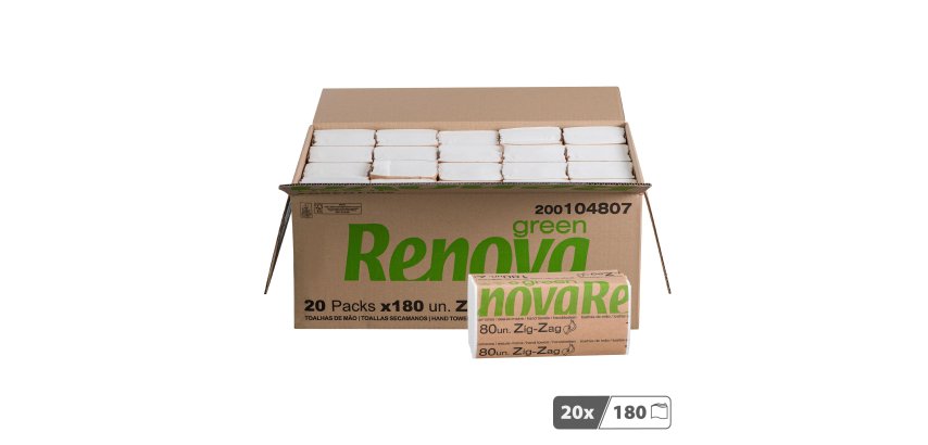 Papier essuie-mains 75 % recyclé Renova Green Zig Zag - Carton de 3600