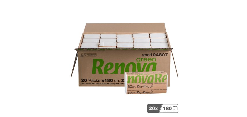Papier essuie-mains 75 % recyclé Renova Green Zig Zag - Carton de 3600
