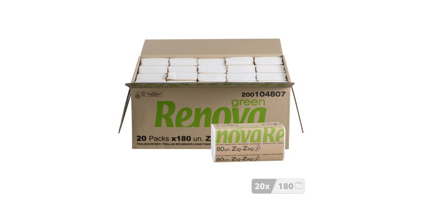 Papier essuie-mains 75 % recyclé Renova Green Zig Zag - Carton de 3600