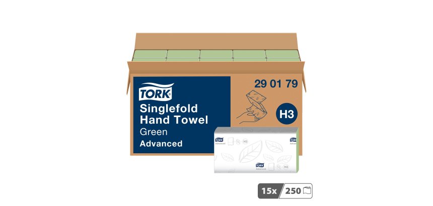 Essuie-mains pliage en V Tork H3 Advanced vert - Carton de 3750