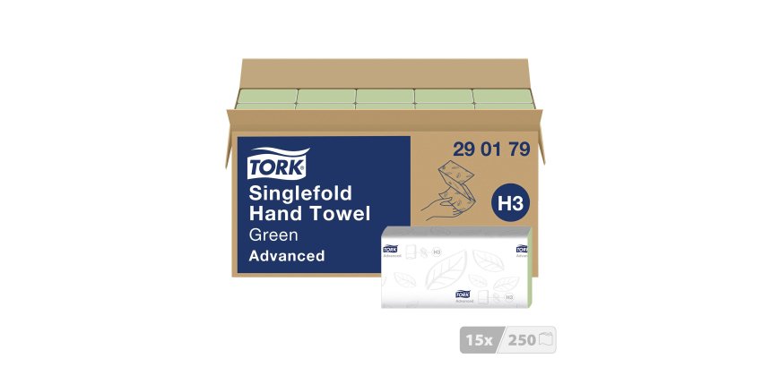 Essuie-mains pliage en V Tork H3 Advanced vert - Carton de 3750