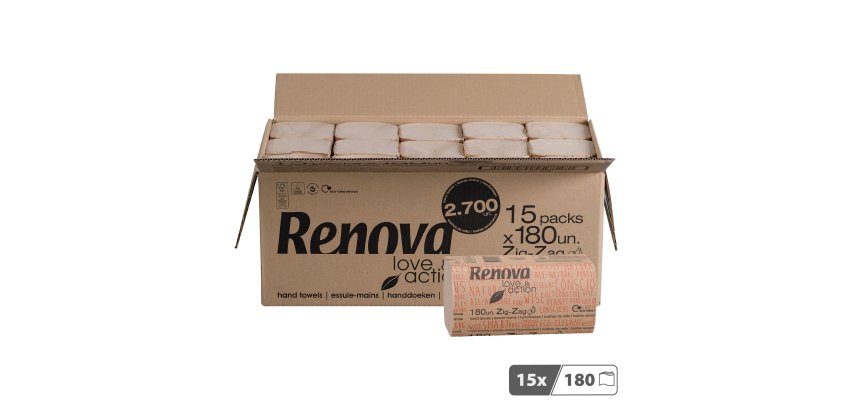 Essuie-mains Zig-Zag Renova Love & Action - Carton de 2700
