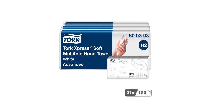 Essuie-mains pliage enchevêtré Tork H2 Advanced doux - Carton de 3780