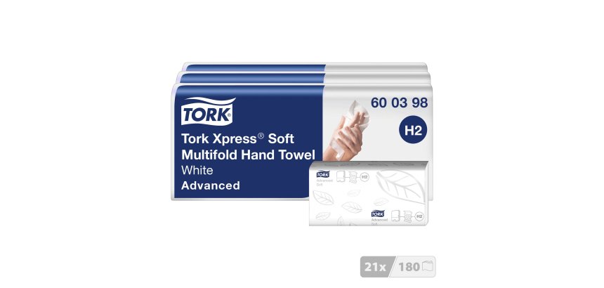 Essuie-mains pliage enchevêtré Tork H2 Advanced doux - Carton de 3780