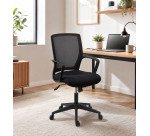 Chaise de bureau Reece tissu et maille noir, accoudoirs fixes, mécanisme basculant centré