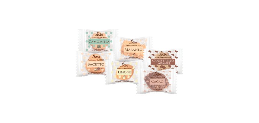 Scatola 200 biscotti assoritti Loison - 1,25 Kg - Camomilla, Maraneo, Canestrello Caramel, Bacetto, Limone e Cacao