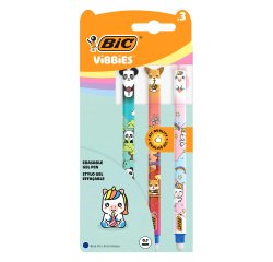 Stylo roller Bic Vibbies effaçable rétractable pointe 1 mm - écriture moyenne - Blister de 3