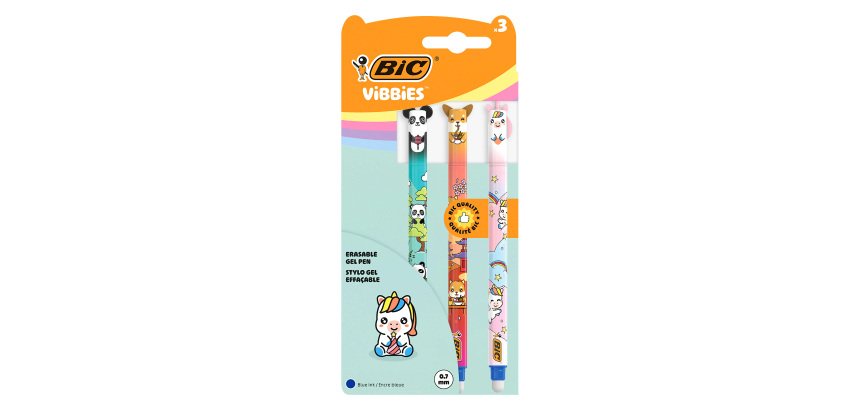 Bic Vibbies erasable retractable roller pen 1 mm tip - medium writing - Pack of 3