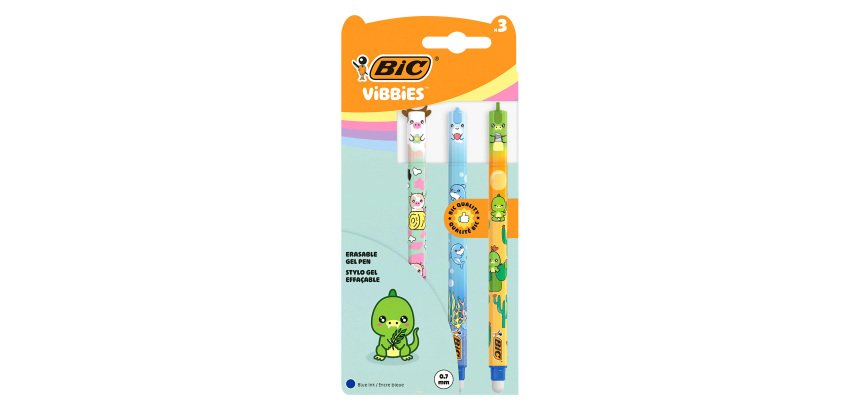 Retractable erasable Bic Vibbies roller pen 1 mm tip - medium writing - Pack of 3