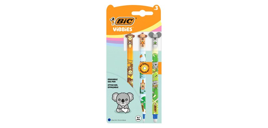 Bic Vibbies Retractable Erasable Roller Pen 1 mm Tip - Medium Writing - Pack of 3