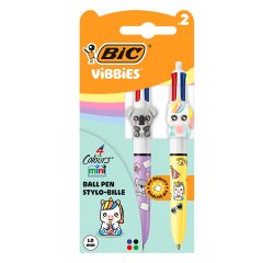 Mini stylo bille Bic 4 Couleurs Vibbies rétractable pointe 1 mm - écriture moyenne - Blister de 3