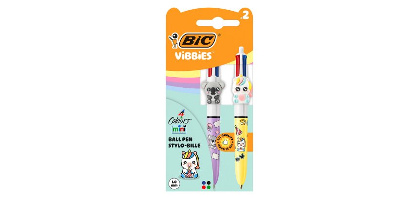 Mini Bic 4-Color Ballpoint Pen Vibbies Retractable 1mm Tip - Medium Writing - Pack of 3