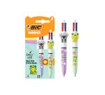 Mini balpen Bic 4 Kleuren Vibbies intrekbaar punt 1 mm - gemiddelde schrijfbreedte - Blister van 3