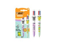 Mini balpen Bic 4 Kleuren Vibbies intrekbaar punt 1 mm - gemiddelde schrijfbreedte - Blister van 3