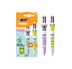 Mini stylo bille Bic 4 Couleurs Vibbies rétractable pointe 1 mm - écriture moyenne - Blister de 3
